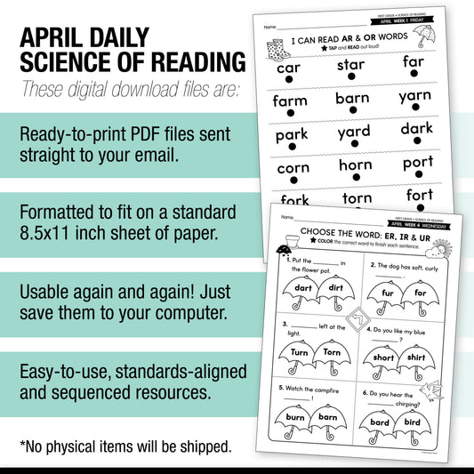 Printable First Grade April Daily Science of Reading