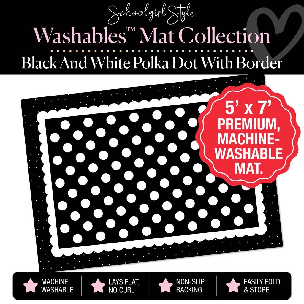 Black and White Polka Dot with Scallop Border Classroom Mat by Schoolgirl Style