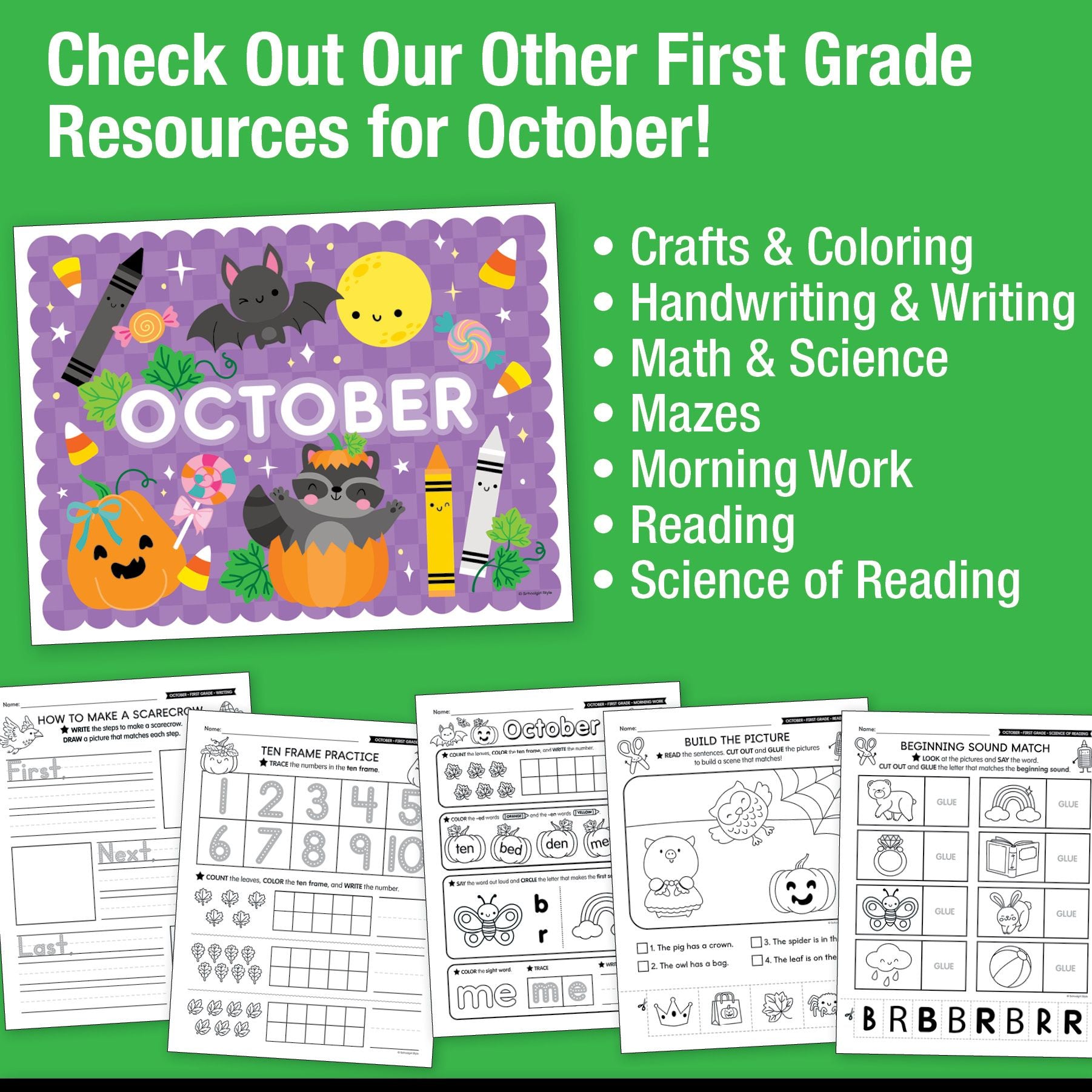 Printable First Grade October Daily Sight Words Worksheets