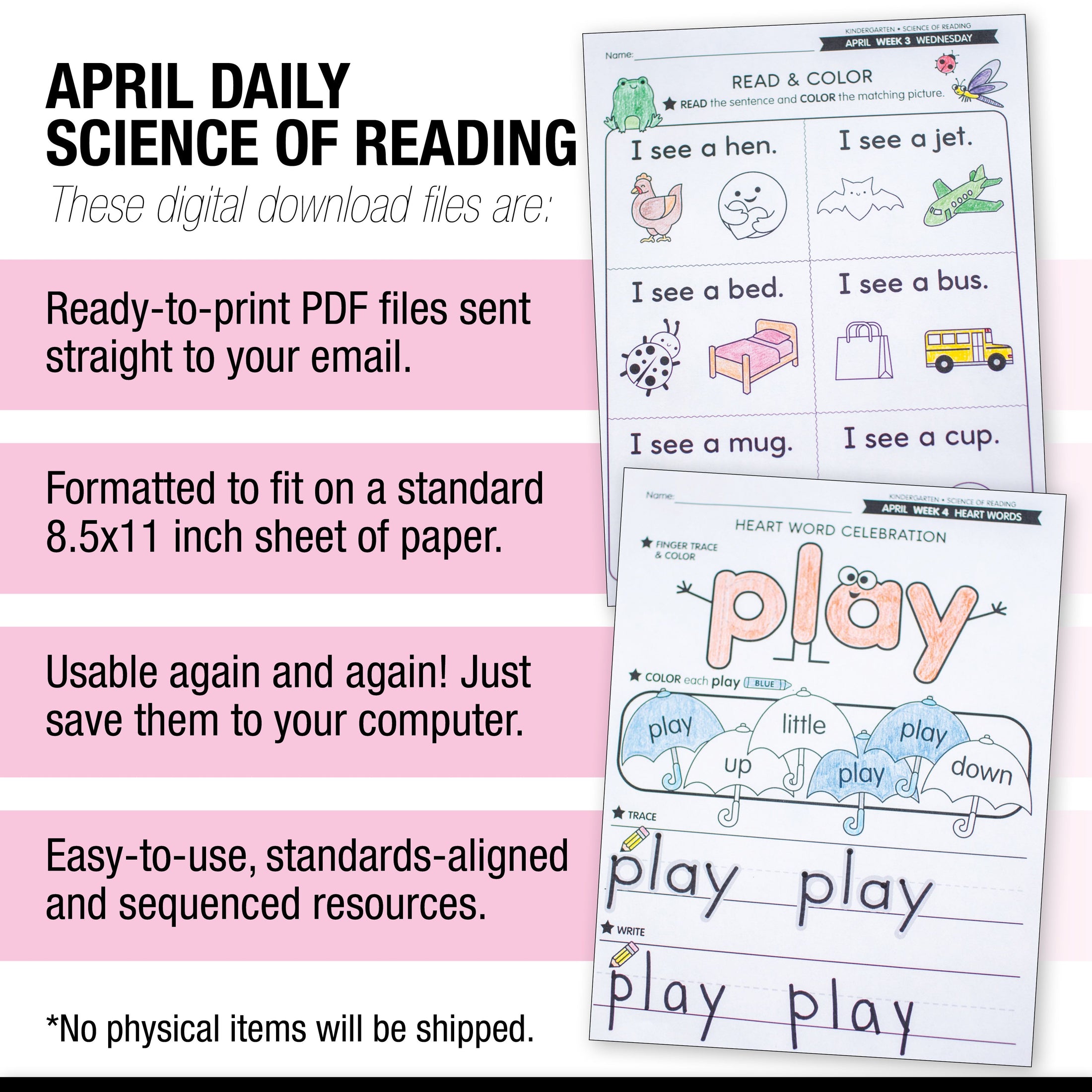 Printable Kindergarten April Daily Science of Reading