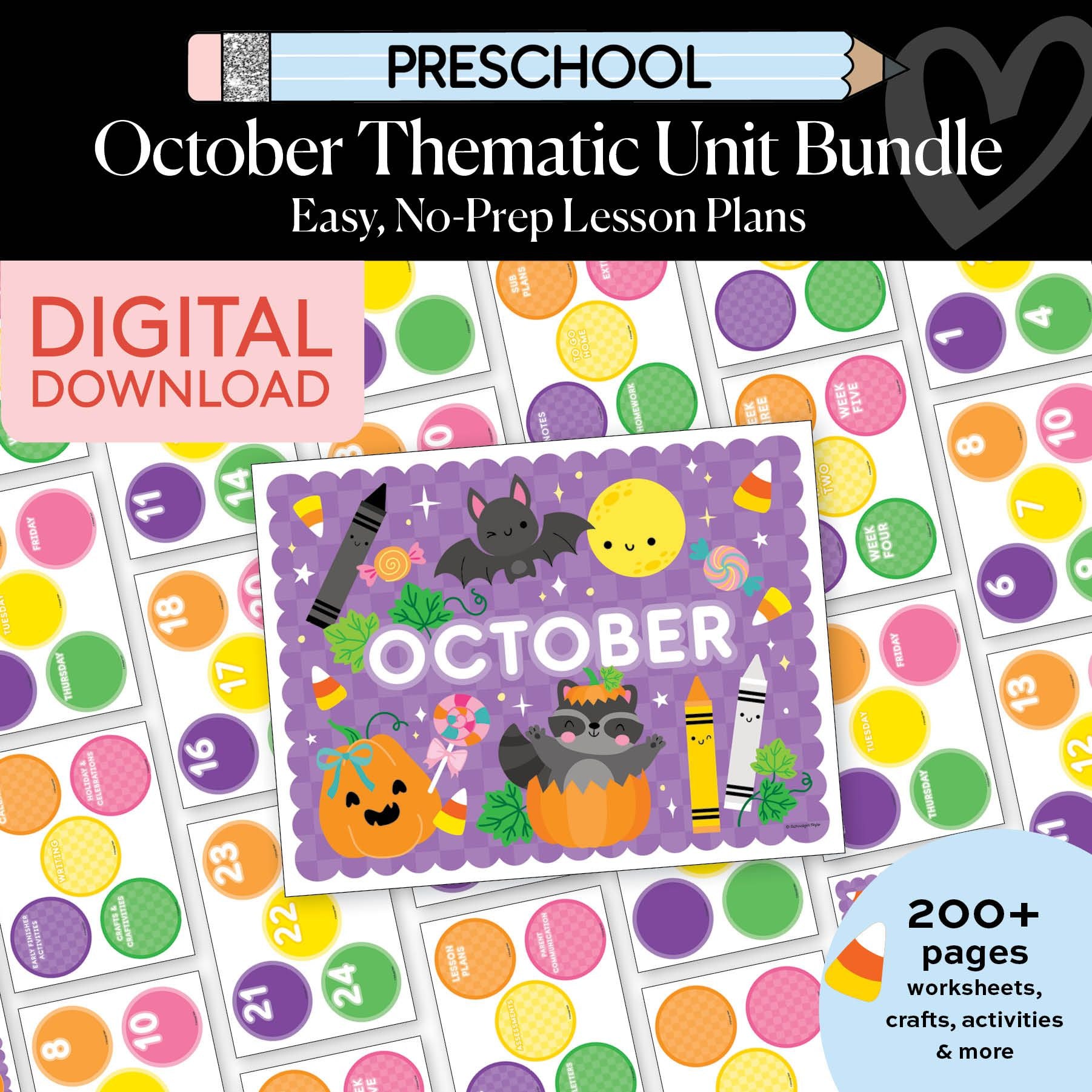 Printable Preschool October Thematic Unit Bundle