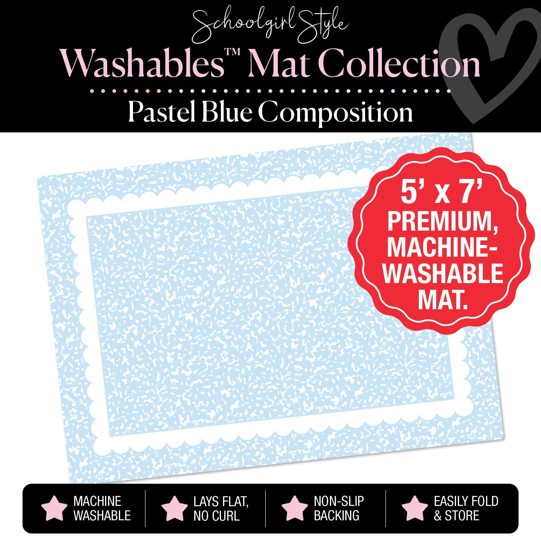 Pastel Blue Composition with White Scallop Border Classroom Mat by Schoolgirl Style
