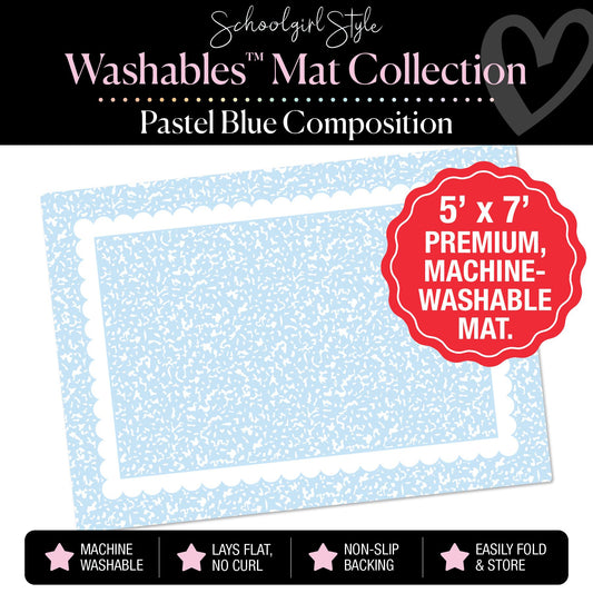 Pastel Blue Composition with White Scallop Border Classroom Mat by Schoolgirl Style