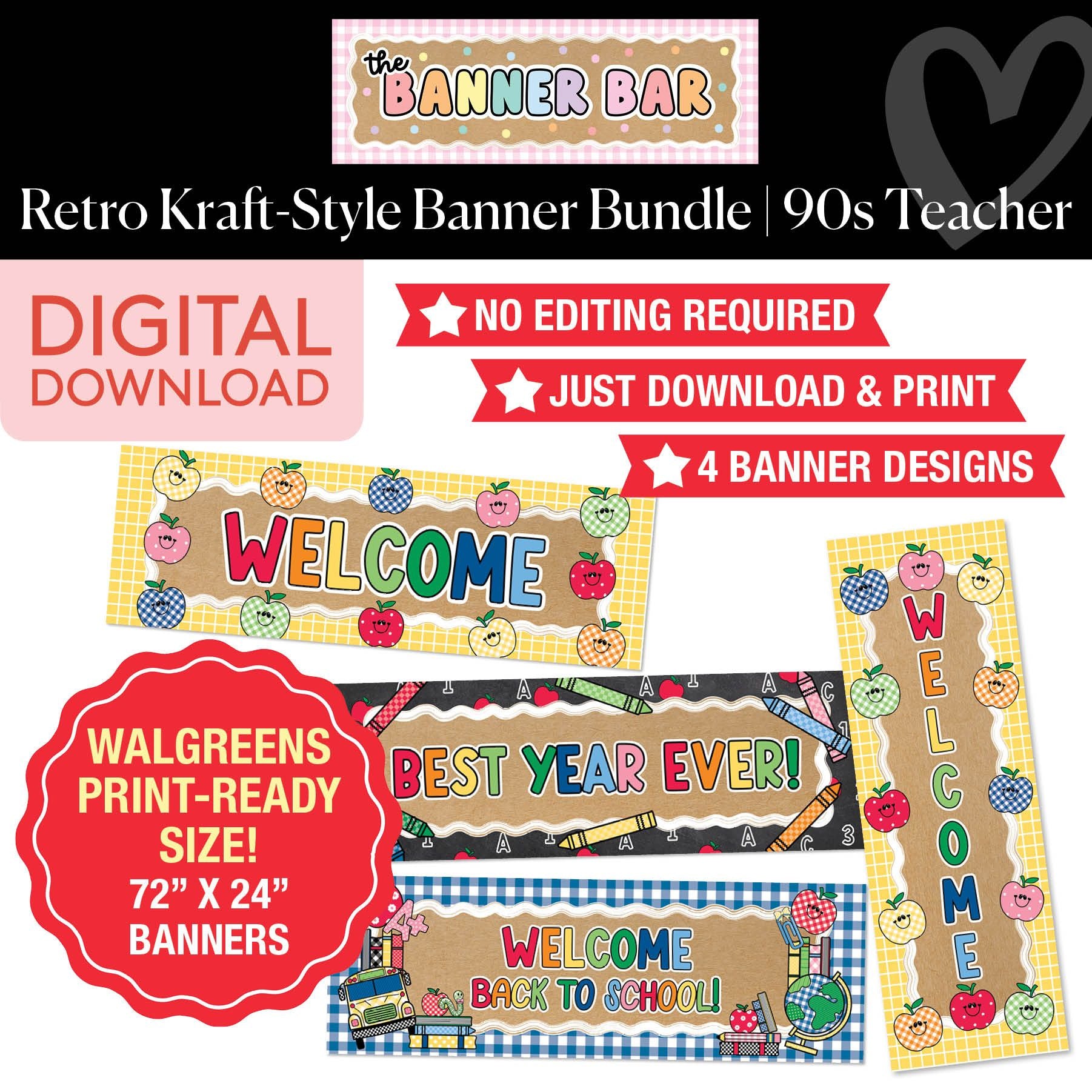 Retro Walgreens Ready Kraft Style Banner Bundle | 90s Teacher
