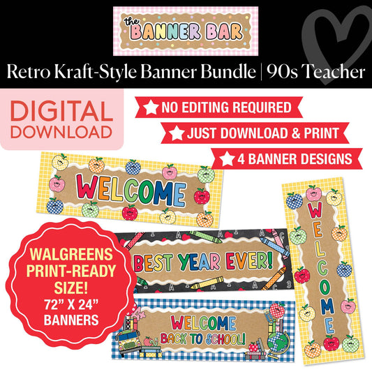 Retro Walgreens Ready Kraft Style Banner Bundle | 90s Teacher