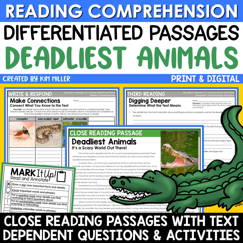 Deadliest Animals Close Reading Comprehension Passages Animal Research
