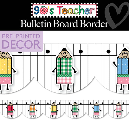 Retro Pencil Pals Bulletin Board Border | 90s Teacher