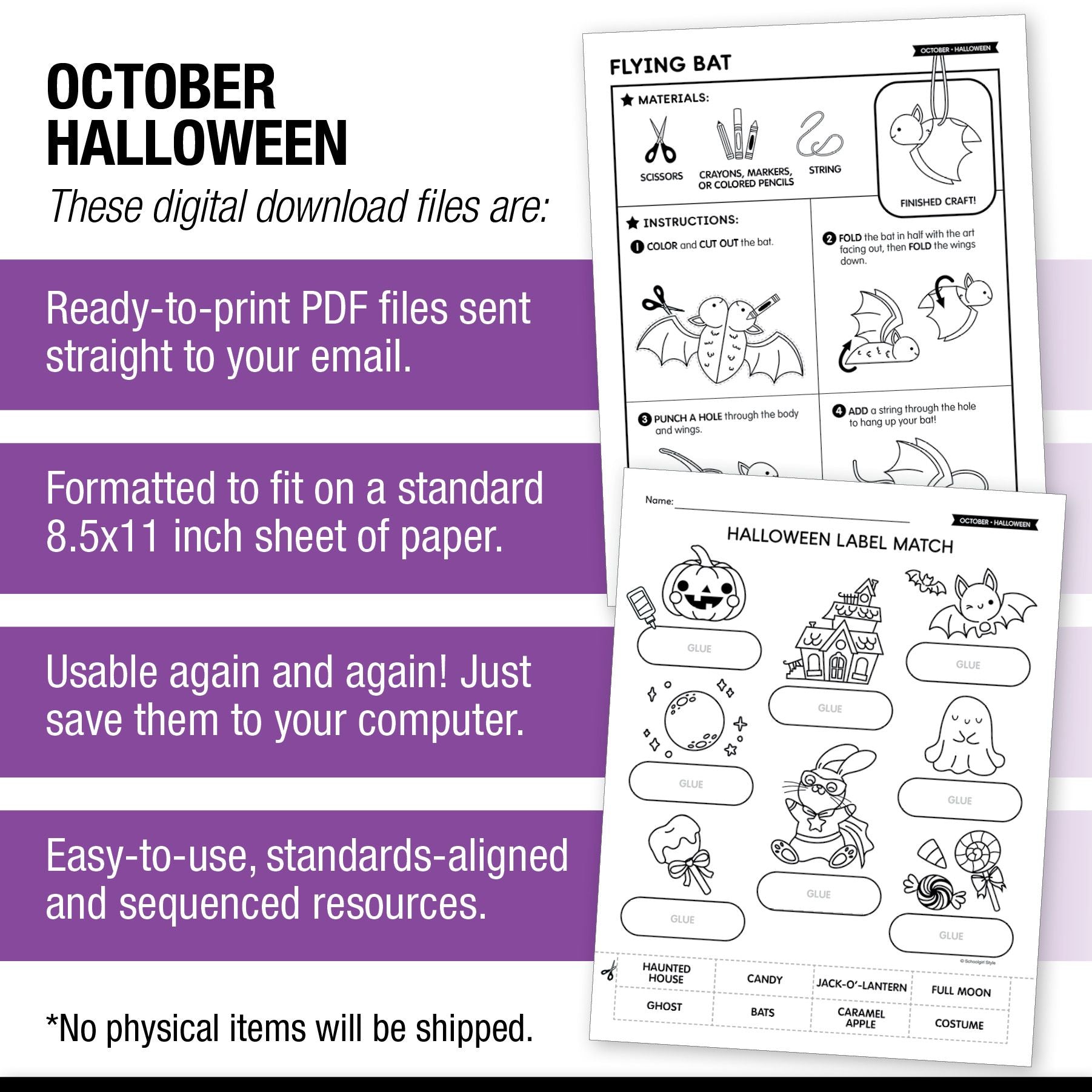 Printable First and Second Grade Halloween Worksheets, Activities and Coloring Pages | Halloween Party Pack