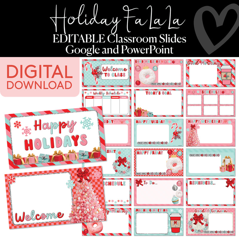 Google Slides | Classroom Slides | Holiday Fa La La | Christmas | Printable Classroom Decor