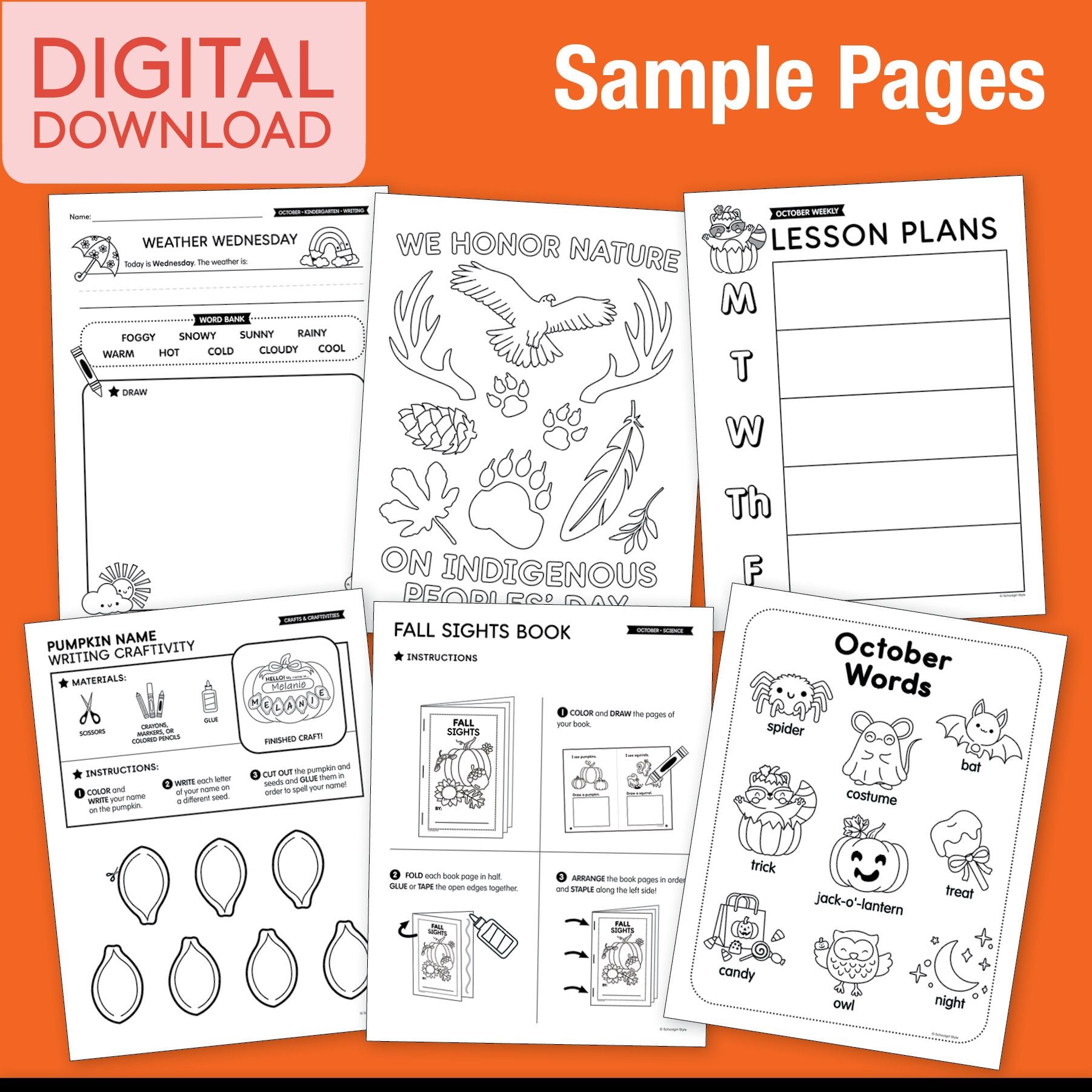 Printable Kindergarten October Thematic Unit Bundle