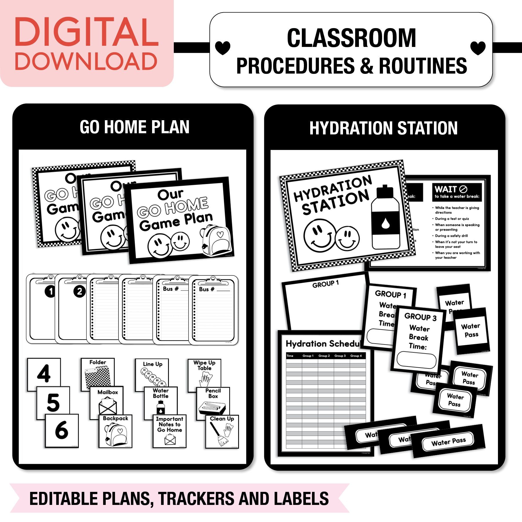 Printable Ultimate Black and White Classroom Management and Organization Bundle