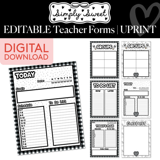 Printable Classic Black and White Editable Teacher Forms | Simply Sweet