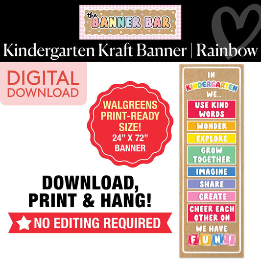 Kindergarten Rainbow Shapes Walgreens Ready Kraft Style Vertical Banner