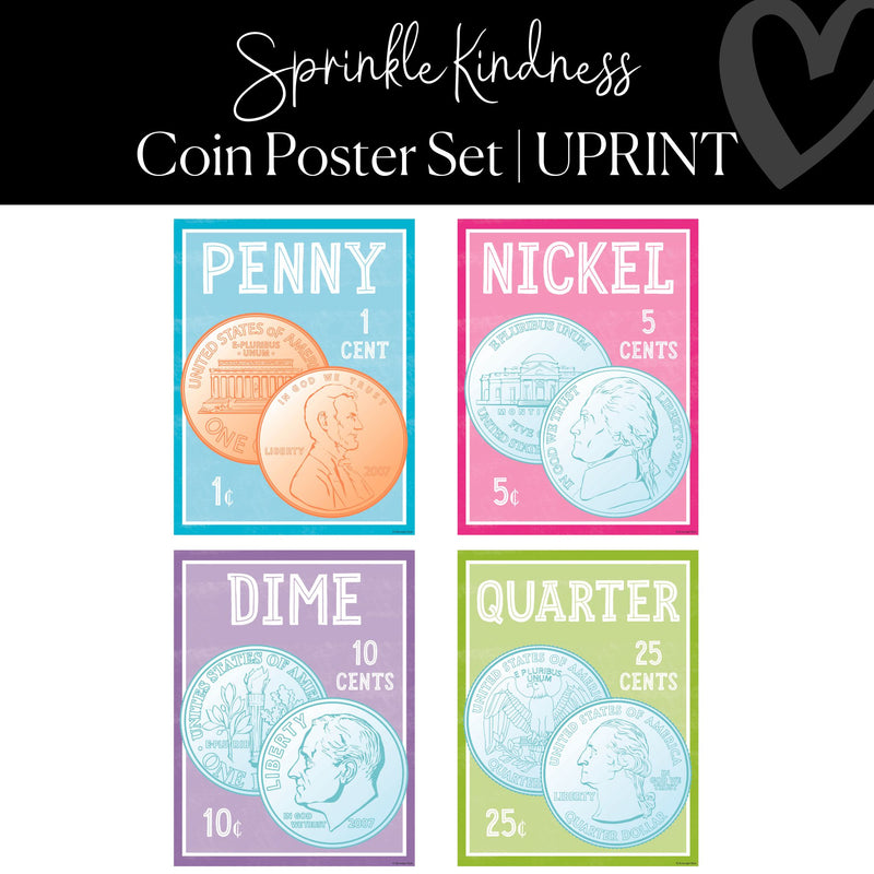 Printable Classroom Coin Posters | Rainbow Classroom Decor | UPRINT | Sprinkle Kindness | Schoolgirl Style
