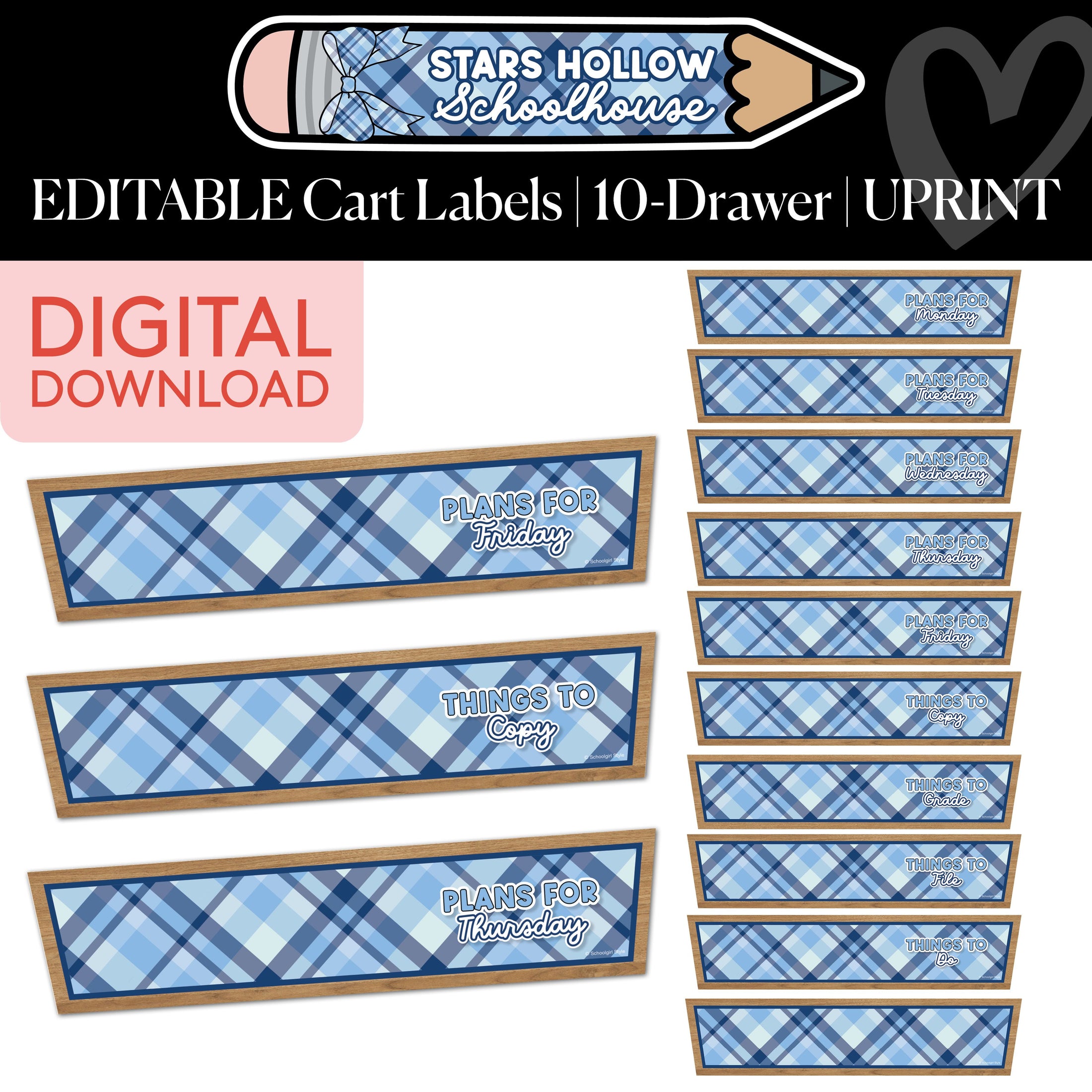 Printable Cozy Editable 10 Drawer Cart Labels | School in Stars Hollow