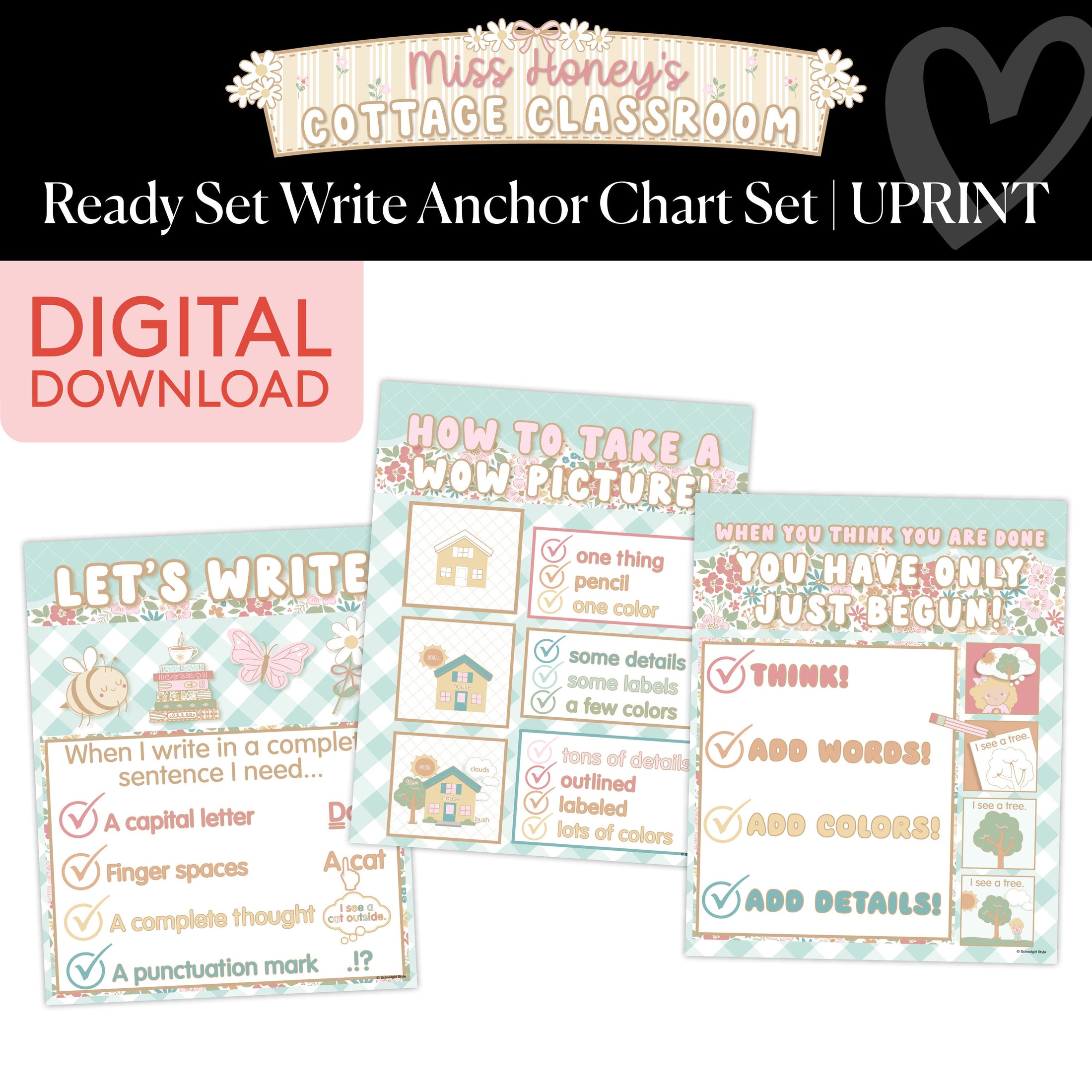 Printable Ready Set Write Anchor Chart Set | Miss Honey's Cottage Classroom