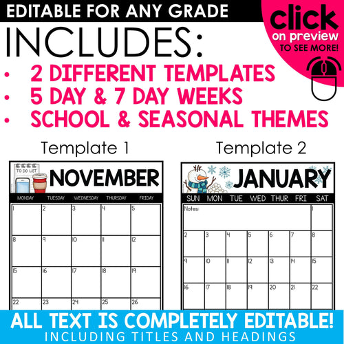 2024-2025 Editable Monthly Calendar Templates Printable & Digital | Free Updates
