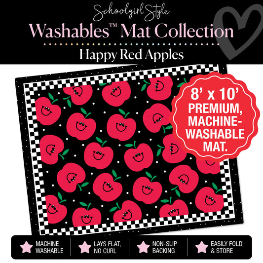 Happy Red Apples with Checkerboard Border Classroom Mat by Schoolgirl Style