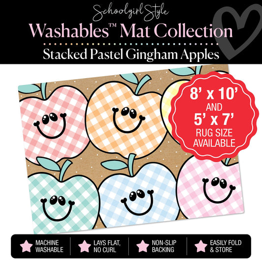 Stacked Pastel Gingham Apples on Banner Backdrop Classroom Mat by Schoolgirl Style