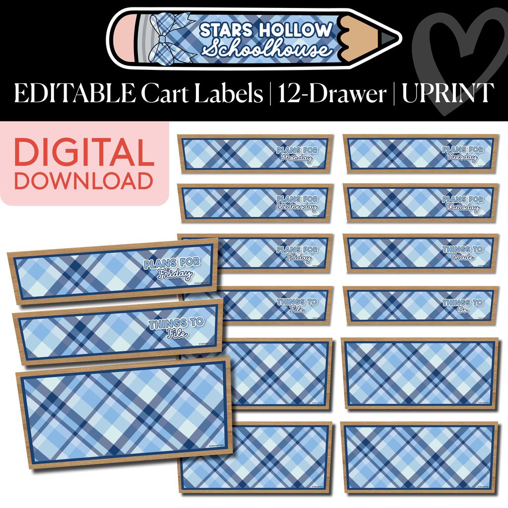 Printable Cozy Editable 12 Drawer Cart Labels | Stars Hollow Schoolhouse