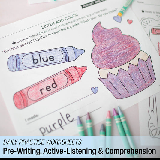 Printable Preschool February Directed Drawing Worksheets