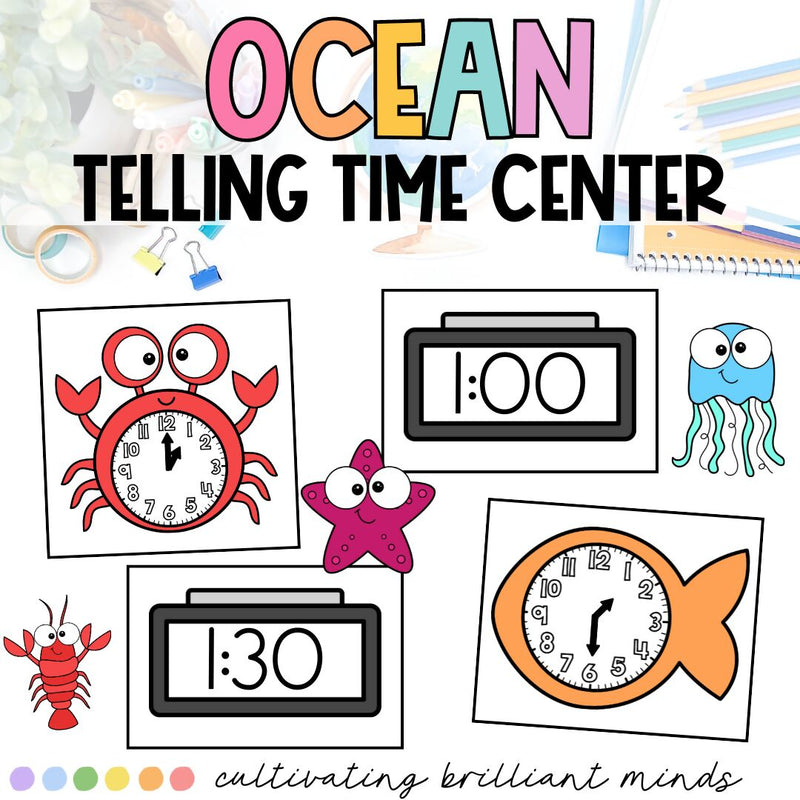 Ocean Telling Time Center | Time to the Hour and Half Hour | Analog and Digital