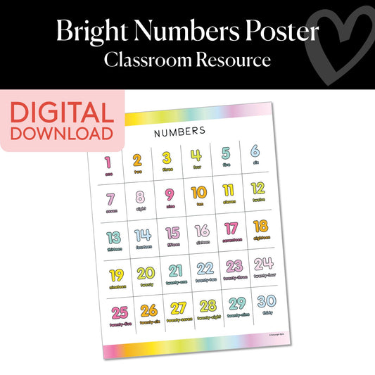 Printable Bright Numbers 1–30 Poster