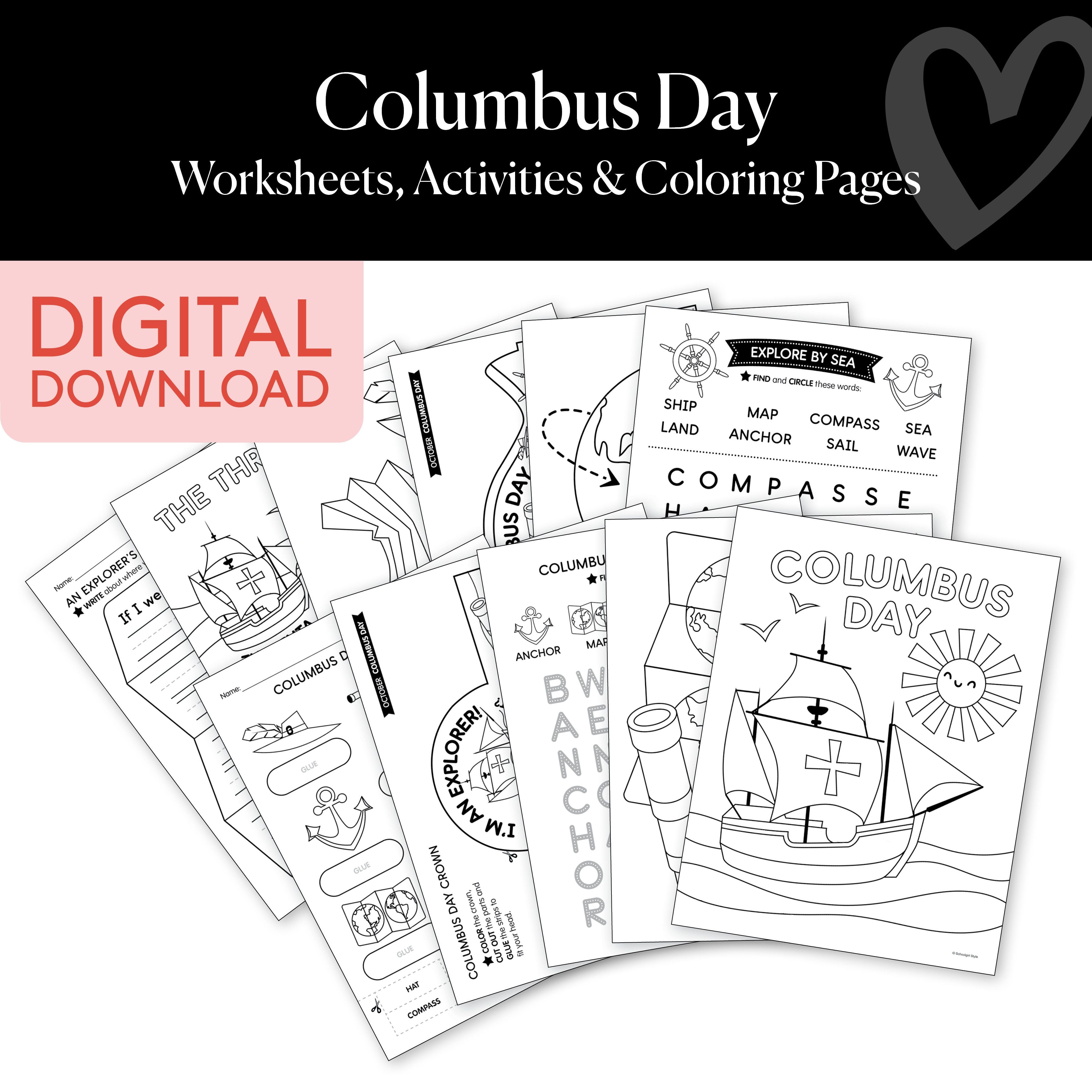 Printable Columbus Day Worksheets Activities and Coloring Pages