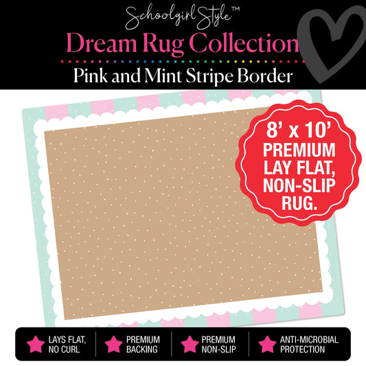 Tiny Dots Banner Backdrop with Mint and Pink Stripe Border Classroom Rug by Schoolgirl Style