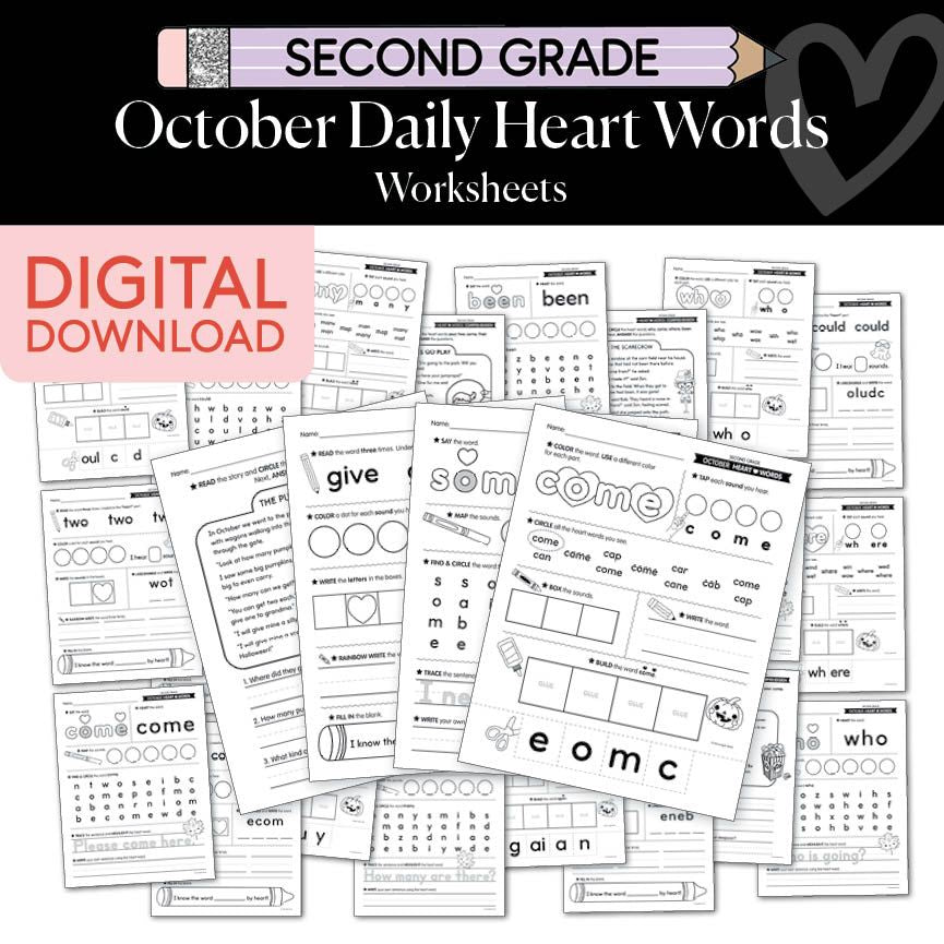Printable Second Grade October Daily Heart Words