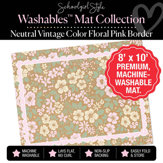 Neutral Vintage Color Floral Pink Border Classroom Mat by Schoolgirl Style