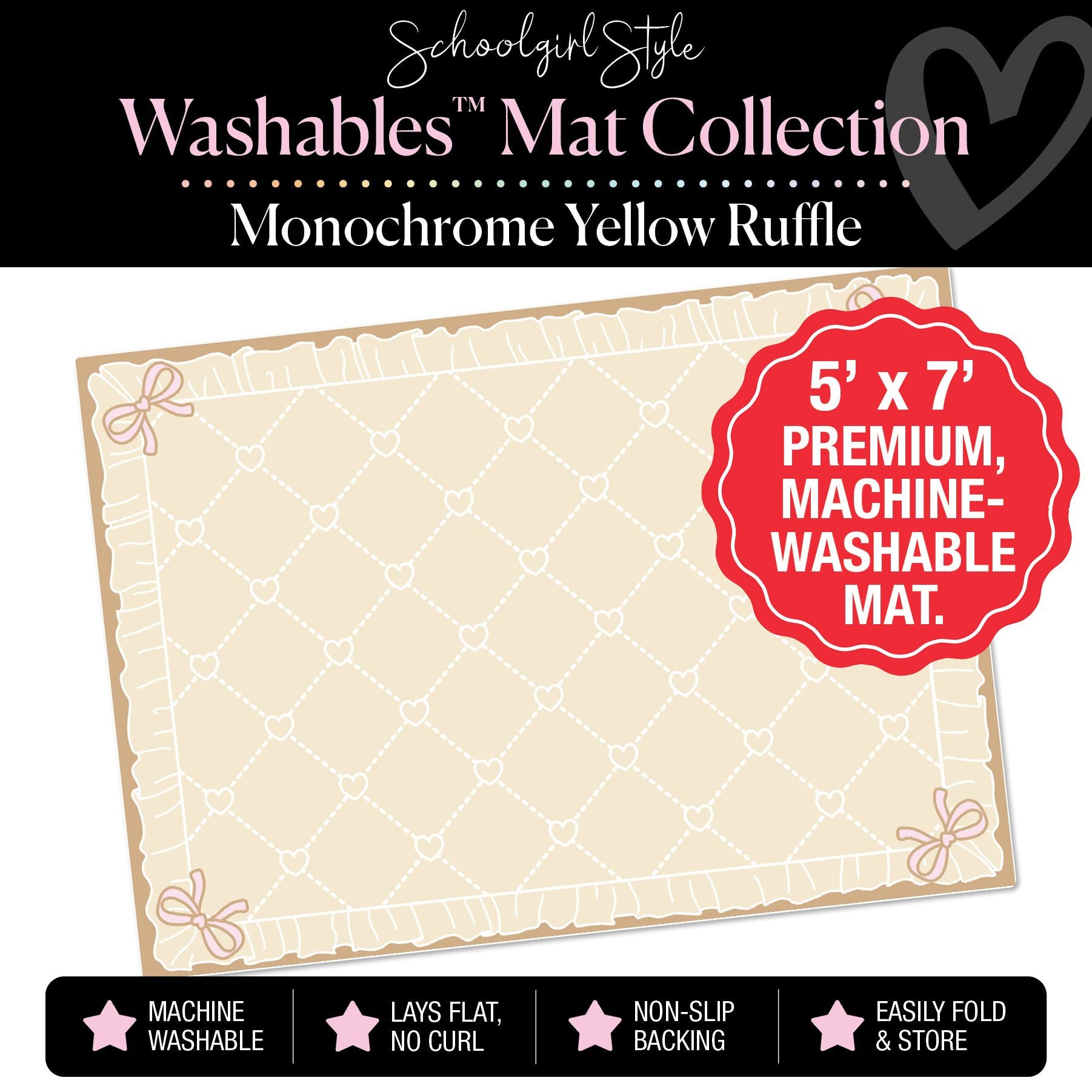 Monochrome Yellow Ruffle Vertical Hearts Classroom Mat by Schoolgirl Style