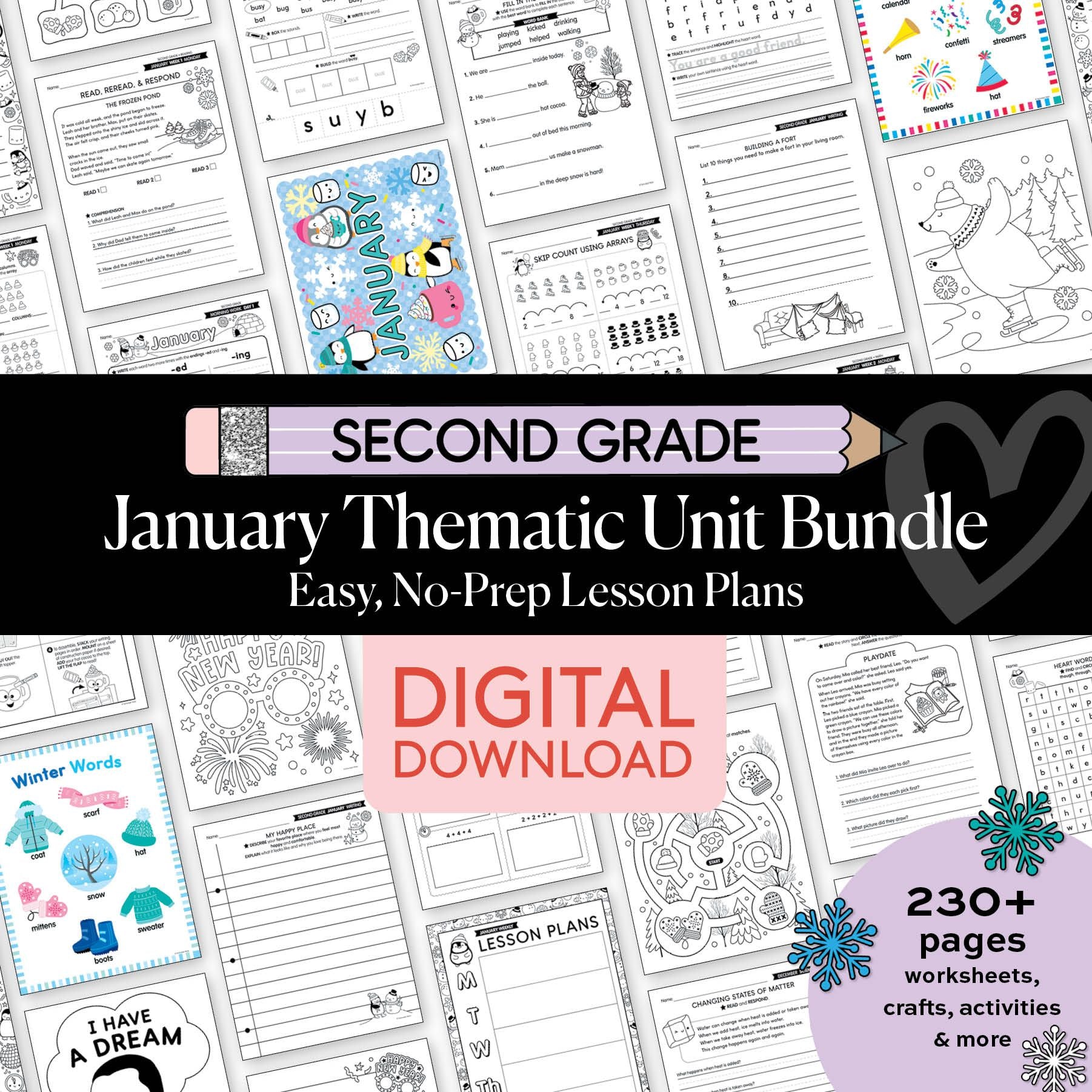 Printable Second Grade January Thematic Unit Bundle