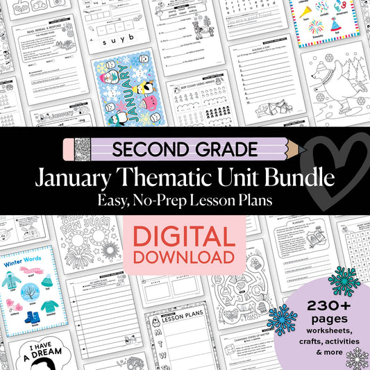 Printable Second Grade January Thematic Unit Bundle