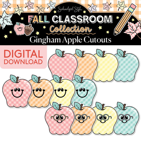 Printable Pastel Fall Gingham Apples Cutouts