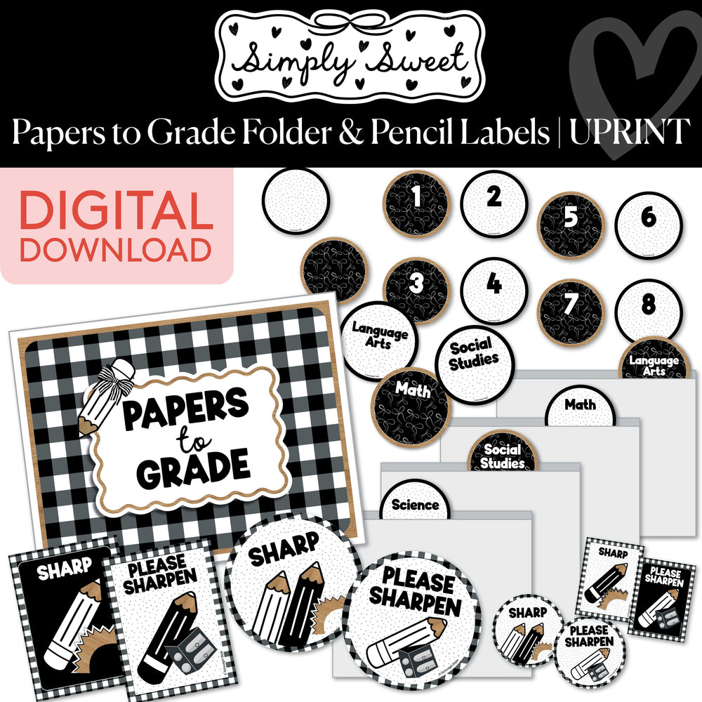 Printable Classic Black and White Editable Papers to Grade & Pencil Labels | Simply Sweet