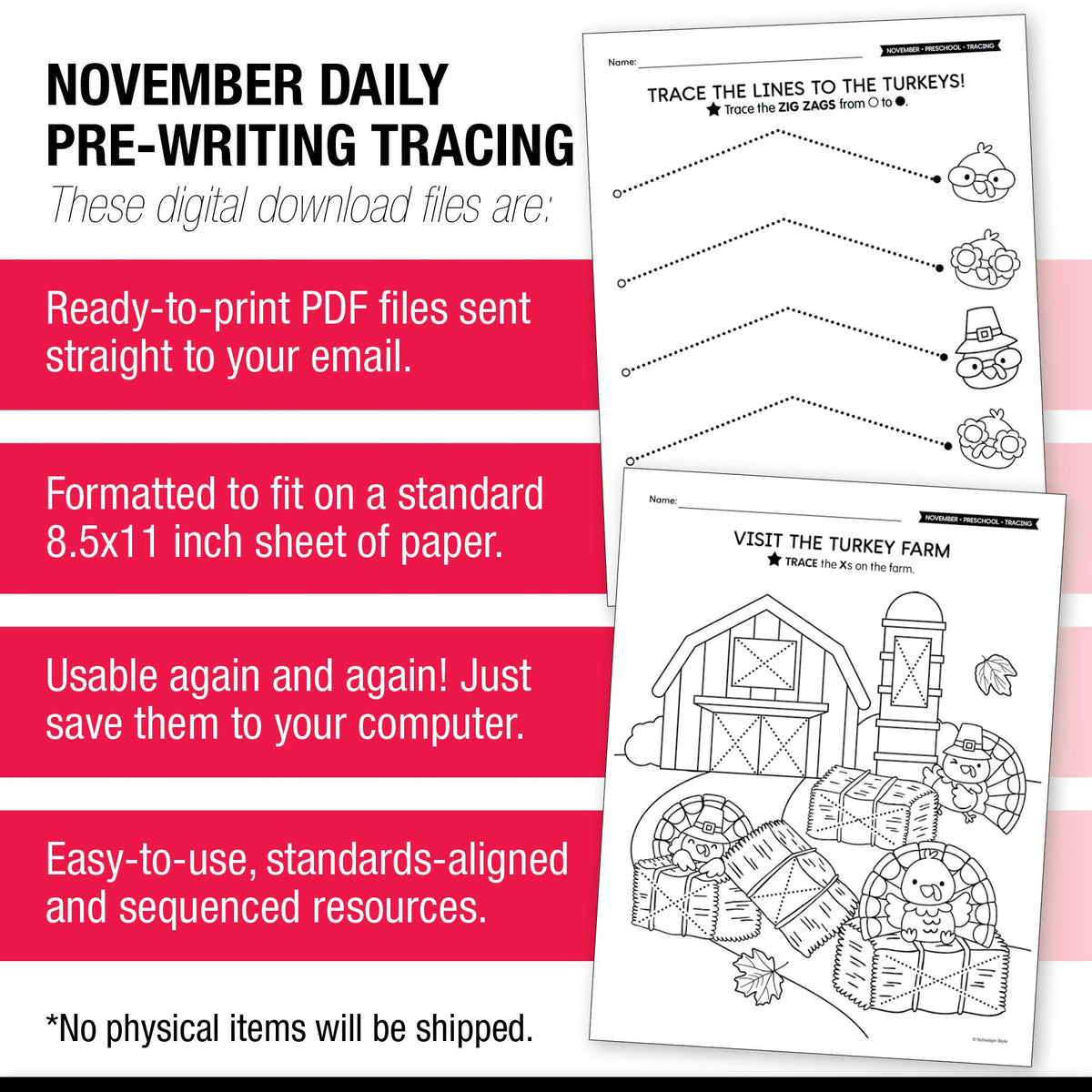 Printable Preschool November Daily Pre-Writing Tracing
