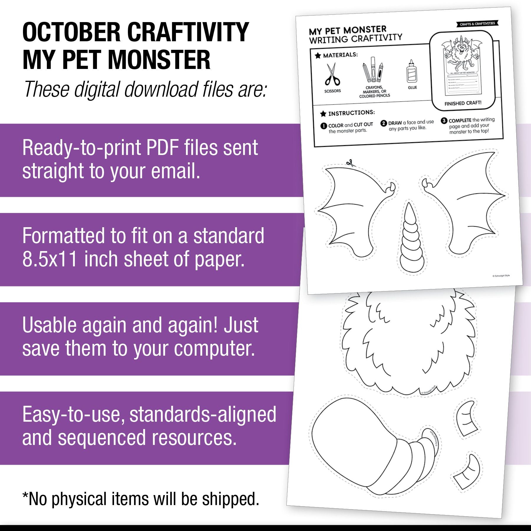 Printable My Pet Monster Craftivity