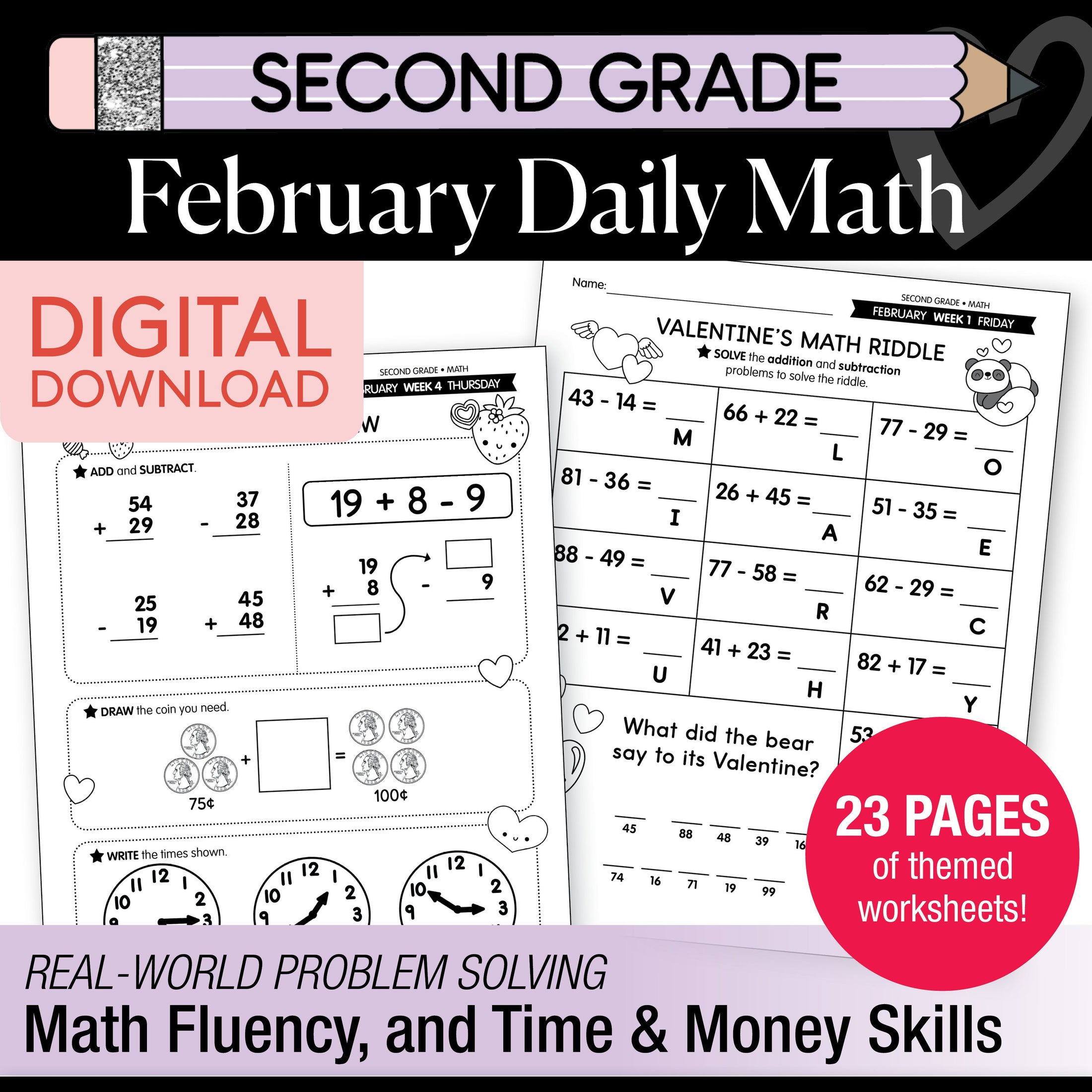 Printable Second Grade February Daily Math
