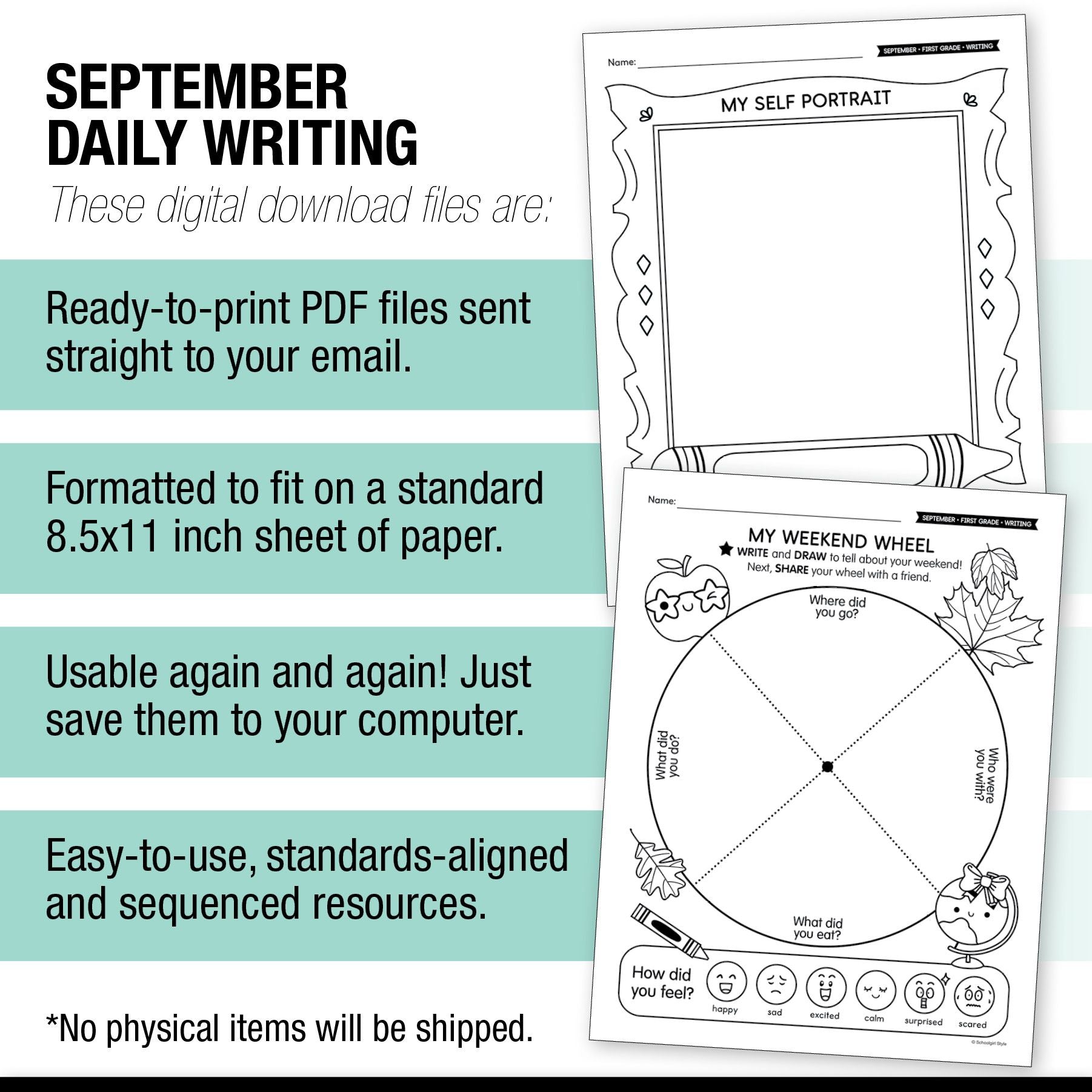 First Grade September Daily Writing Worksheets