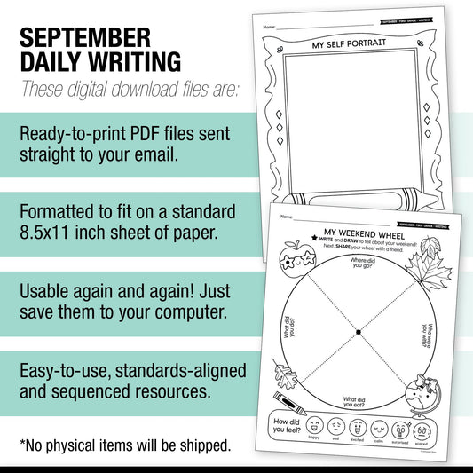 First Grade September Daily Writing Worksheets