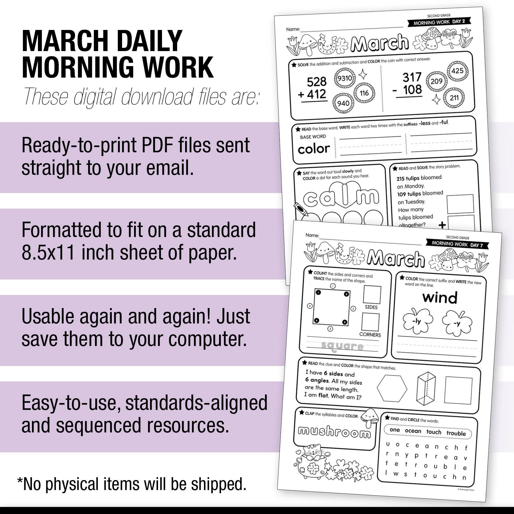 Printable Second Grade March Daily Morning Work