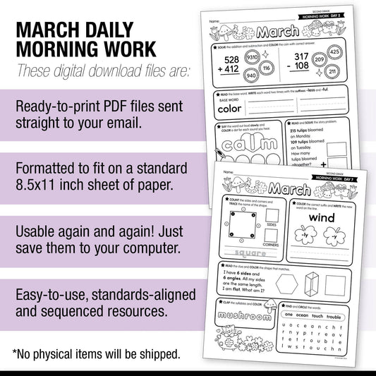 Printable Second Grade March Daily Morning Work