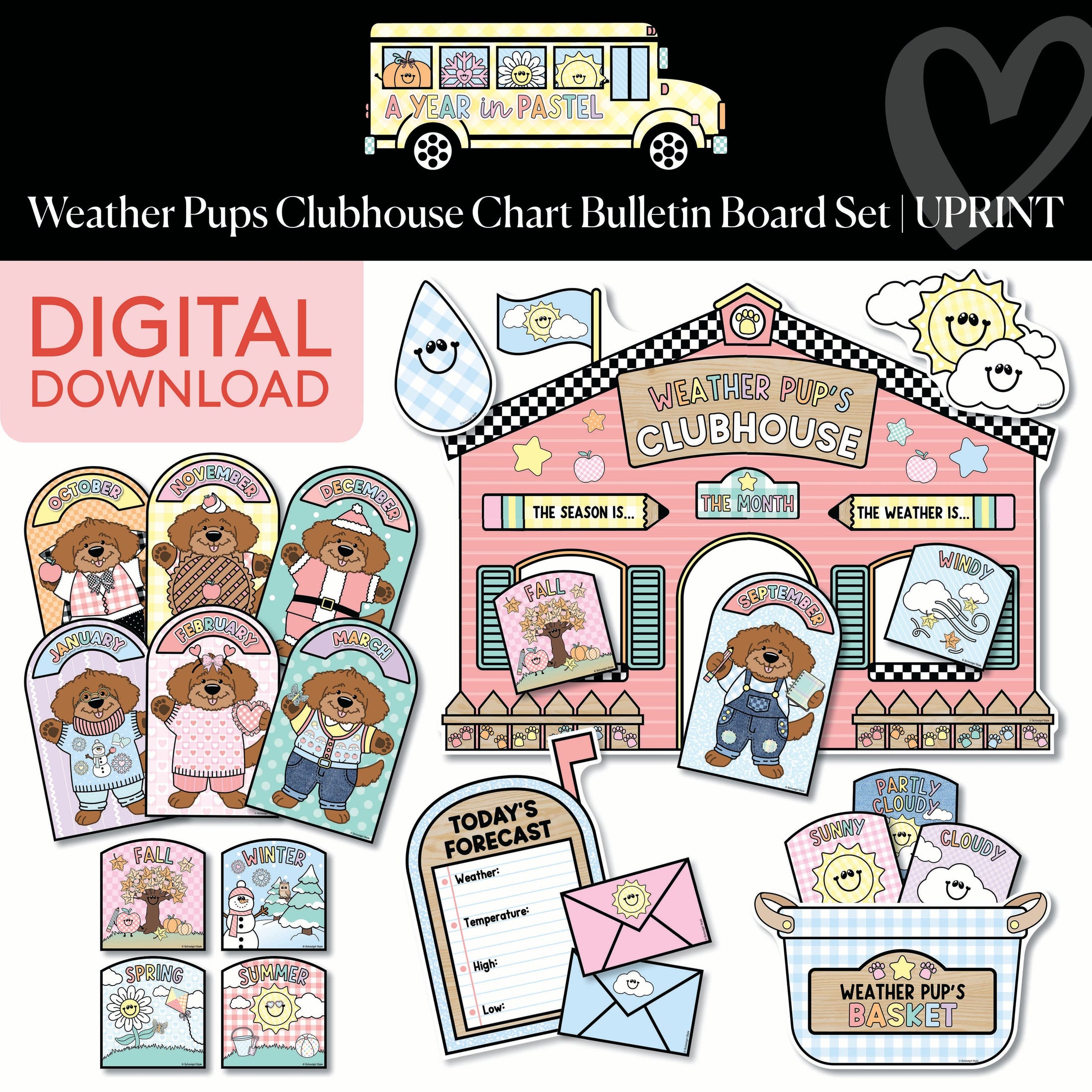 Printable Weather Pups Clubhouse Chart Bulletin Board Set | A Year In Pastel