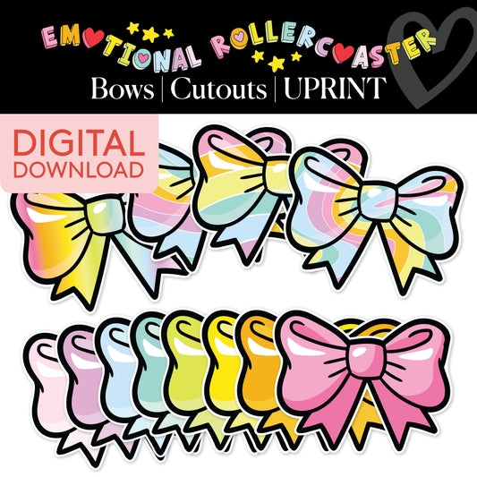 Printable Rainbow Pastel Bows Bulletin Board Cutouts | Emotional Rollercoaster