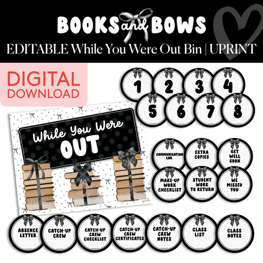 Printable Black and White Editable While You Were Out | Books and Bows