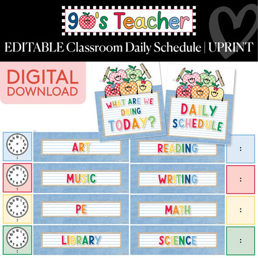 Printable Retro Editable Classroom Daily Schedule | 90s Teacher