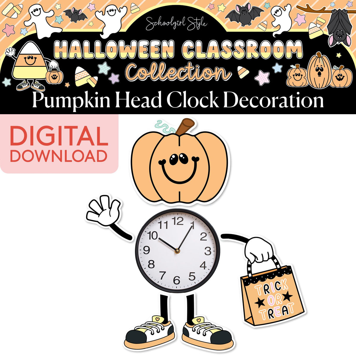Printable Pastel Halloween Pumpkin Clock Decoration