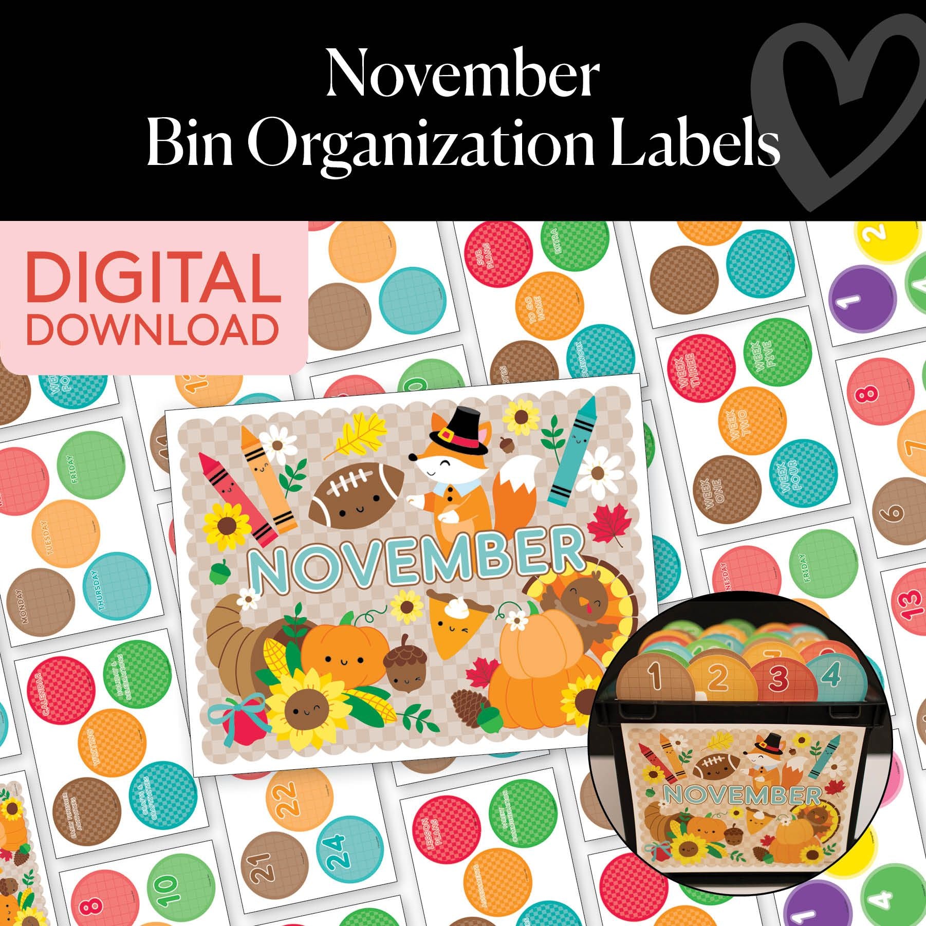 Printable November Bin Organization Labels