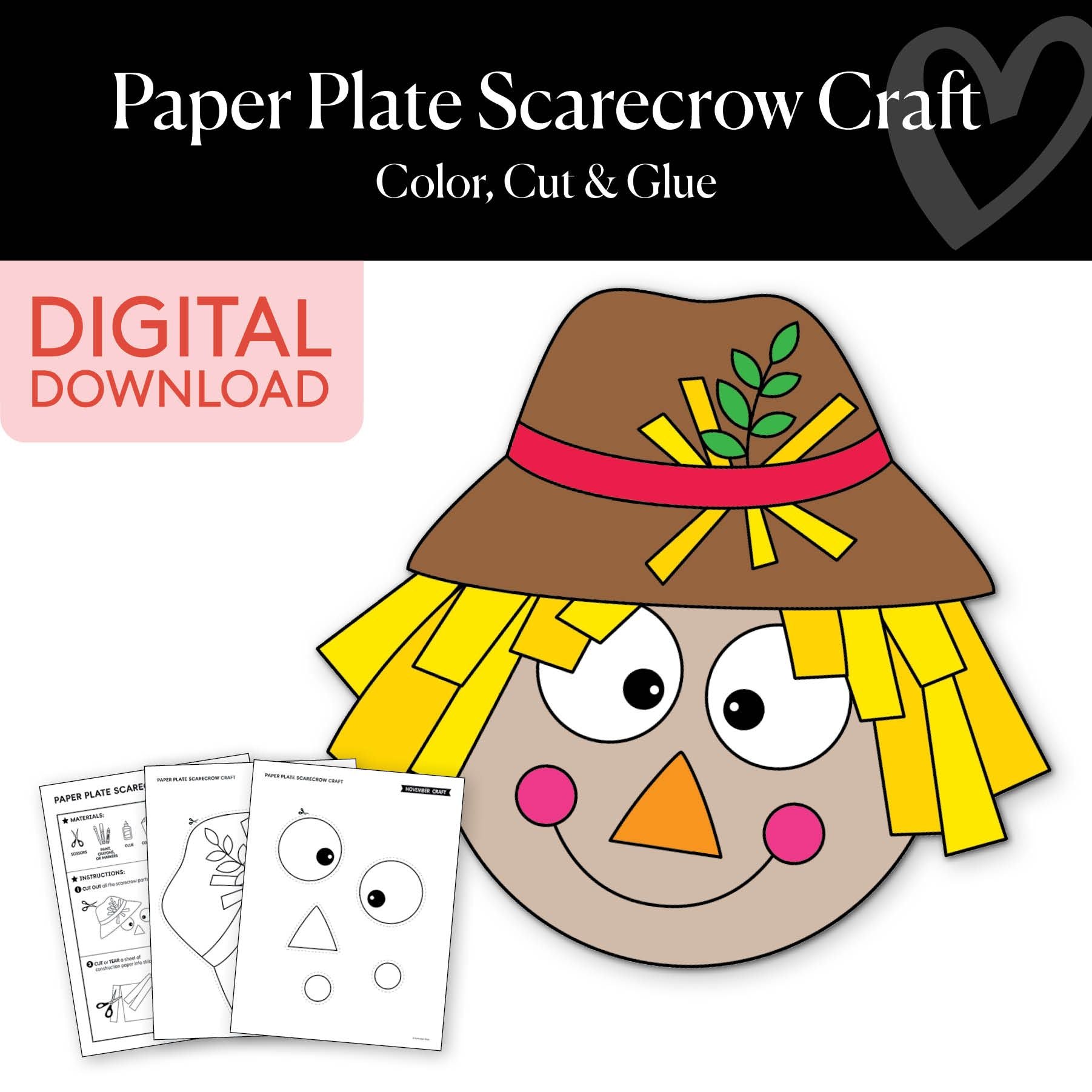 Printable Paper Plate Scarecrow Craft